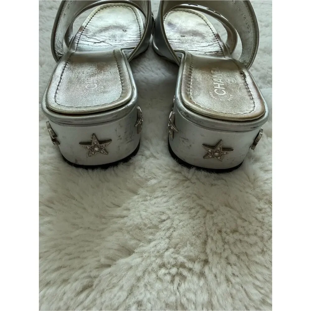 CHANEL vintage silver sandals with starts size 36EU Authentic